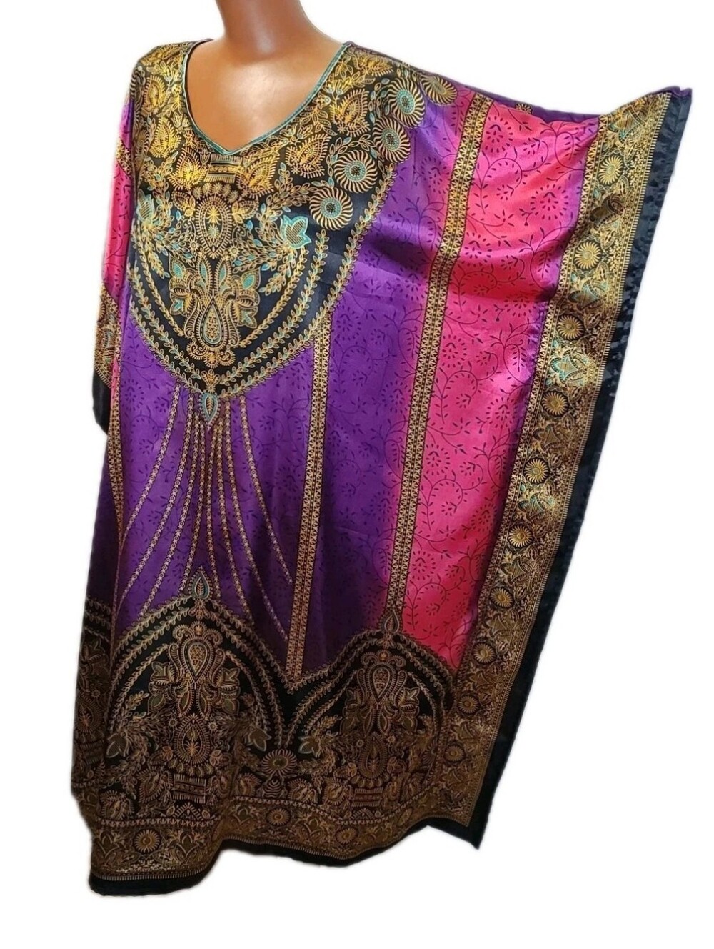 Sante Classics Kraftan Woman OS Mrs Roper Satin Patio Dress Medallion Colorful
